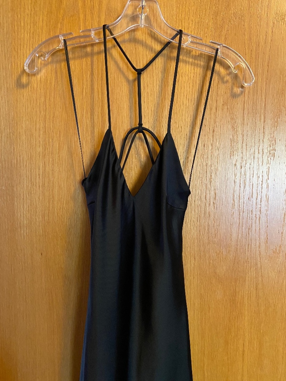 Zara Black Satin Midi Dress with Strappy Back XS